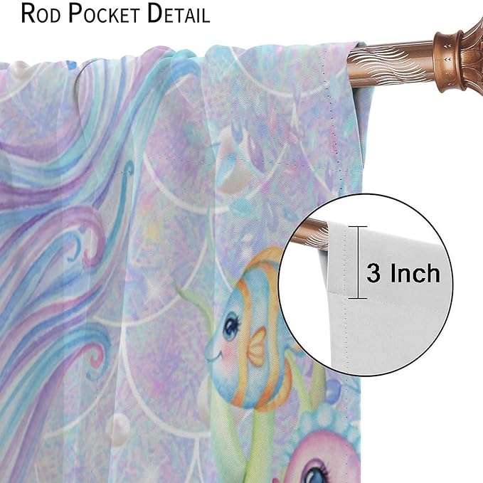 Mermaid Curtains for Girls Children Pink Sea Animal Mermaid Coral Bedroom Curtains for Living Room Room 63x63 Inch