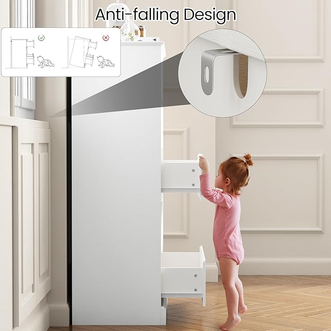 Dresser for Bedroom, Modern 48" Tall White 5 Drawer Dresser, Wood Chest of Drawers for Bedroom, Living Room, Entryway