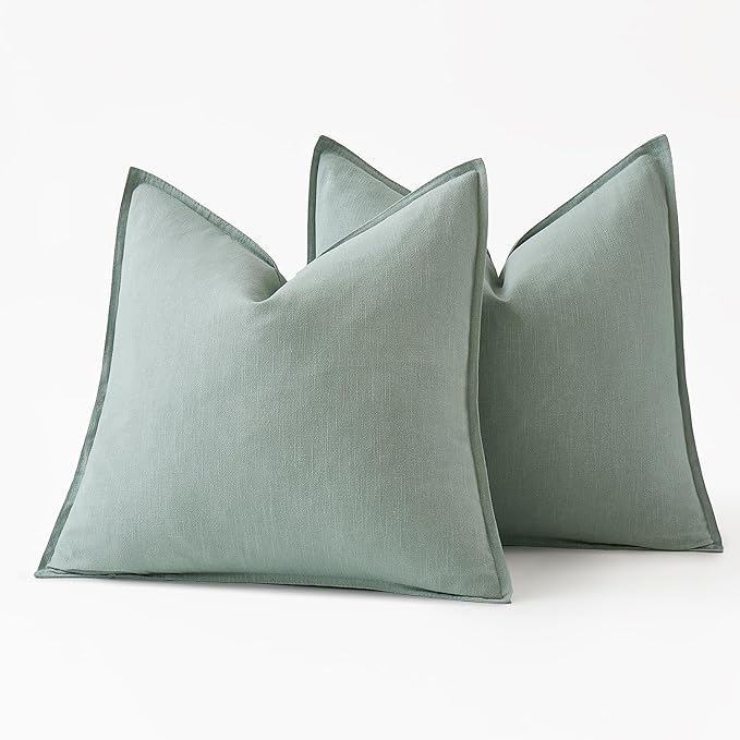 MIULEE Decorative Linen Pillow Covers 20x20 Inch Aqua Green Boho Farmhouse Neutral Couch Throw Pillows for Bed Pack of 2 Accent Modern Pillowcase Summer Sofa Livingroom Home Decor
