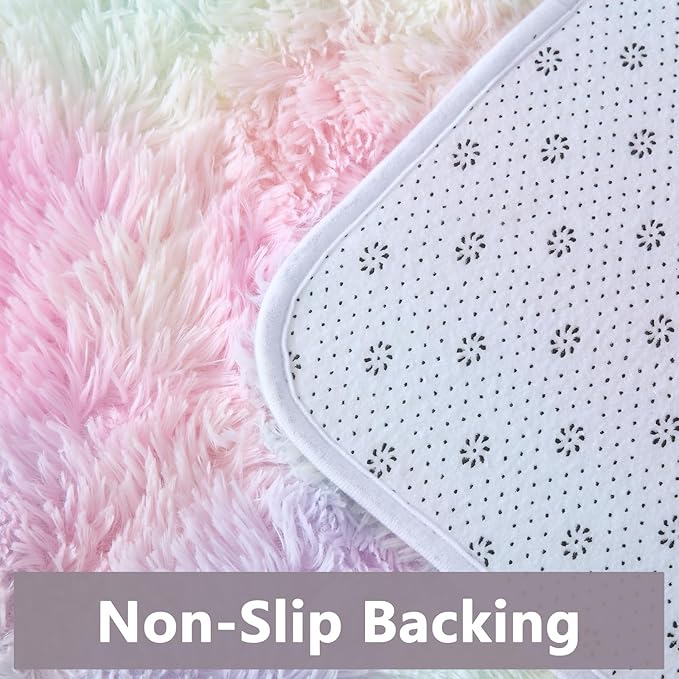 Fluffy Rainbow Rugs for Girls Bedroom Living Room,6x9 Feet Shag Fuzzy Area Rug for Kids Playroom,Pastel Plush Shaggy Carpet for Nursery Baby Toddler Dorm Room