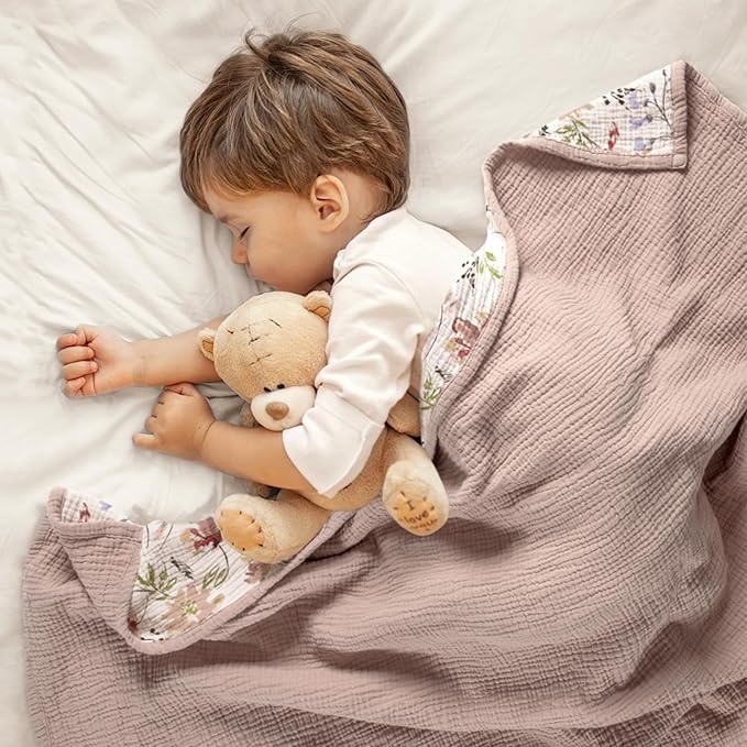 lulumoon Muslin Blanket Baby for Girls: Cotton Crib Blanket with Wildflowers - Soft Lightweight for Daycare 47"x47"(Sand Floral)