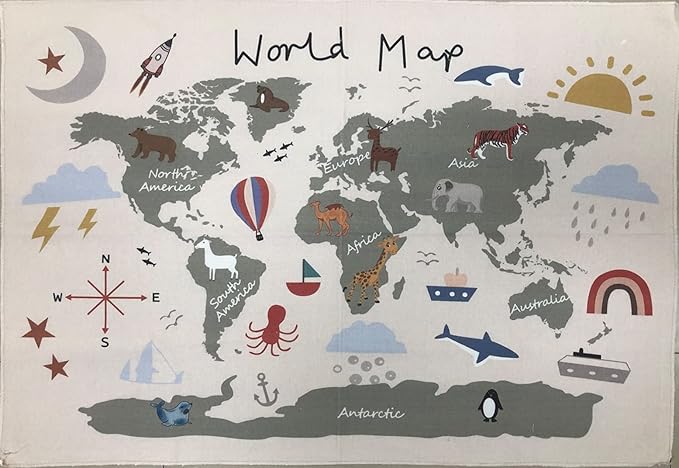 Charlbytion World Maps for Wall, Adorable Alphabet Canvas Art Poster Wall Hanging,Kids Room School Bedroom Photography Background Props Decor (31.5"x23.5", Khaki)
