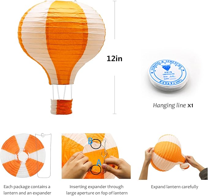 ADLKGG Hanging Hot Air Balloon Paper Lanterns Set Party Decoration Birthday Wedding Christmas Party Decor Gift, 12 inch, Pack of 5 Pieces