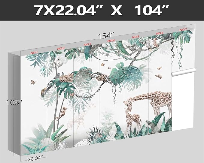 XMPMBM-Tropical Rainforest Plant Animals Wallpaper Nursery Room Cartoon Banana Leaf Botanical Wall Mural-W 154" X H 105"(112 Square Foot)