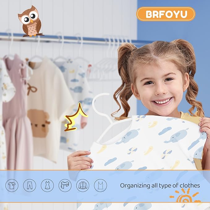 Baby Hangers 50 Pack Non-Slip Kids Plastic Hangers for Closet, Space Saving Toddler Hanger for Infant Clothing, Childrens Hanger for Child, White