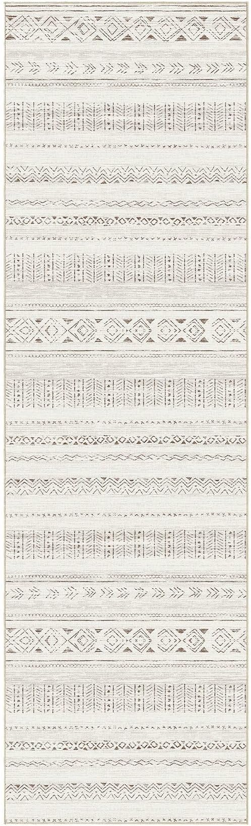 Boho Hallway Runner Rug 2.6x8: Soft Machine Washable Moroccan Farmhouse Runner for Entryway Kitchen Laundry - Non-Slip Morden Indoor Rug for Bedroom Bathroom - Light Brown/Cream