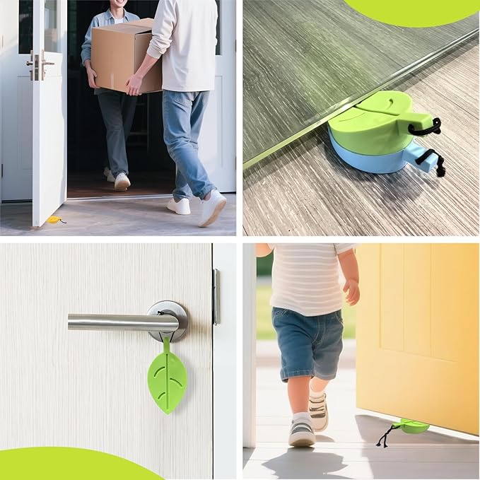 HNYYZL 4Pcs Door Stopper Wedge Finger Protector,Silicone Door Stops, Cute Colorful Cartoon Leaf Style Secure Flexible Decorative Finger Protector, for Home and Office(Green, Yellow, Blue, Brown)