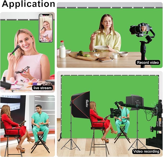 7x10ft Green Screen Backdrop with Stand,Movable Backdrop Stand with Wheels Greenscreen Background for Streaming,Studio Video Recording,Zoom Meeting,Party