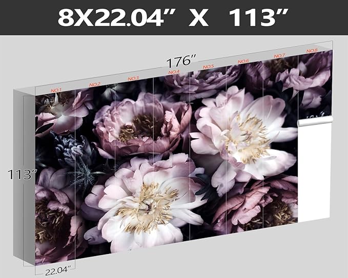 XMPMBM-Purple Peony Floral Fabric Wallpaper Living Room Bedroom Bathroom Wall Mural-W 176" X H 113"(138 Square Foot)