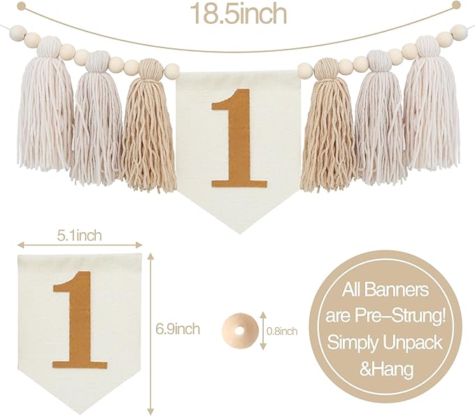 Handmade Boho 1st Birthday High Chair Banner Party Decoration For Girl Baby Shower Wall Hangings Decorative For Kids Bedroom