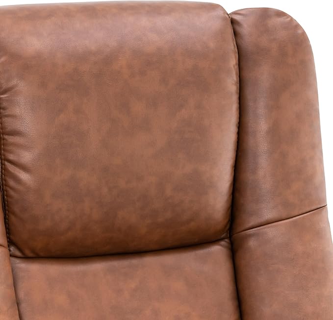 MCombo Swivel Recliner with Ottoman Chair, TV Chair Sets with Vibration Massage, for Small Space Living Room Bedroom 9096 9099 (Faux Leather, Saddle)