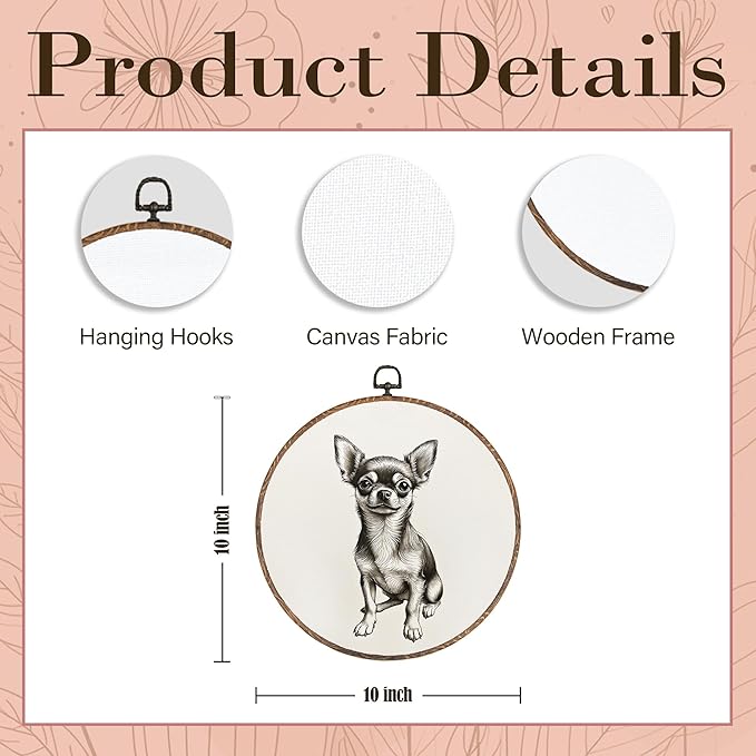 Vintage Chihuahua Round Wall Art Framed, Retro Weiner Dog Round Wall Decor, Chihuahua Weiner Dog Gifts Hanging Canvas Print Wall Sculpture for Bedroom Living Room Decor, 10x10 Inch