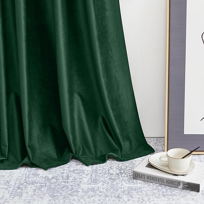 StangH Pinch Pleat Green Velvet Curtains for Bedroom, Super Soft Room Darkening Privacy Window Treatments Luxury Christmas Home Decor for Hotel Hall Theater, Dark Green, W52 x L84, 2 Panels
