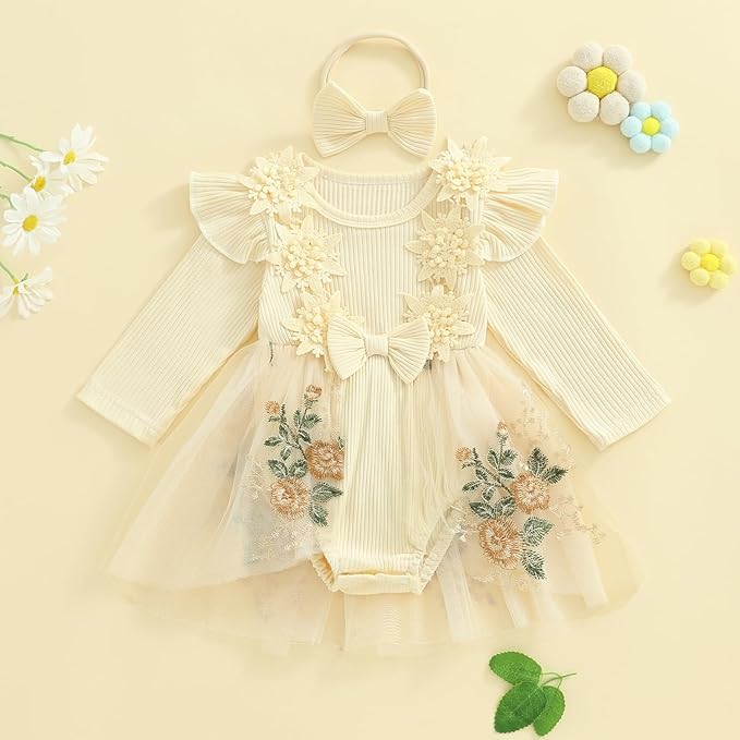 Giraropa Baby Girl Fall Winter Clothes Long Sleeve Romper Dress + Socks + Headband Newborn Infant Cute Casual Outfits