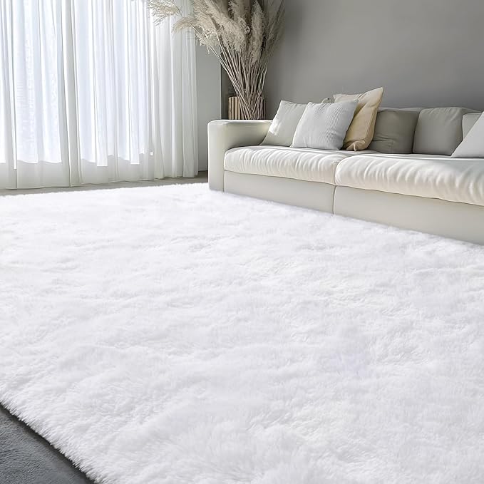 EVOIONOS Ultra Soft Area Rug for Bedroom, 4x6 Machine Washable Fluffy Shag Rug for Living Room, Plush Non Slip Carpet for Indoor Floor Bedside Nursery Kids Girls Room Dorm, Home Decor Aesthetic, White