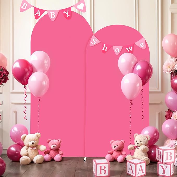 Hot Pink Arch Cover, 7.2FT Spandex Fitted Wedding Arch Stand Covers Round Top Chiara Backdrop Cover for Birthday Party Ceremony Banquet Decoration