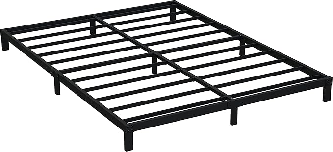 EMODA Queen Bed Frame No Box Spring Needed 6 Inch Heavy Duty Metal Platform BedFrame Queen Size with Steel Slats, Easy Assembly, Black