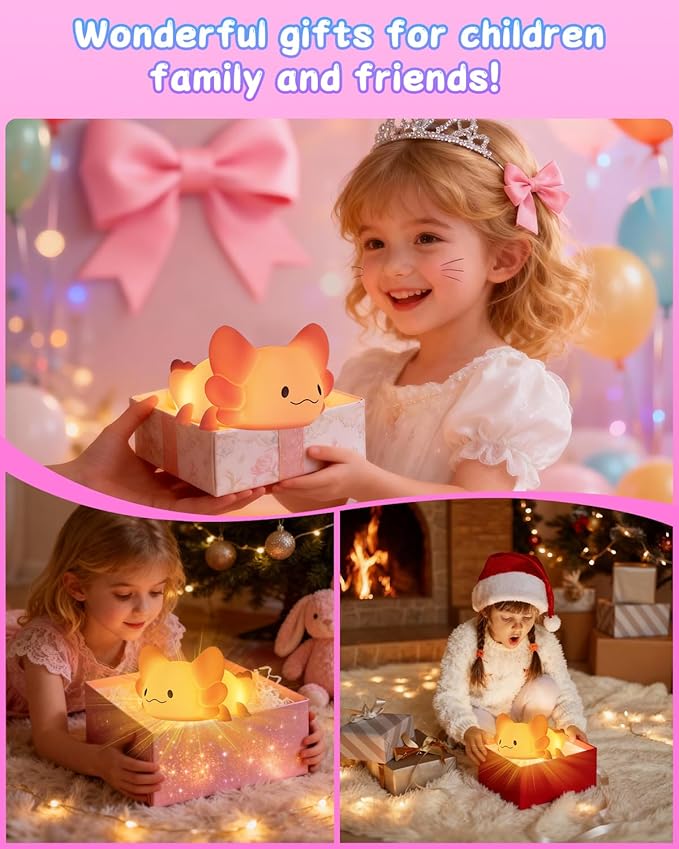 ZKLiLi Remote Axolotl Kids Nightlight,Cute Lamp Dimmable Axolotl Night Light Gifts with Timer & 16 Colors,Rechargeable Bedroom Smart LED Bedside Lamps Toddler Night Light(Remote)