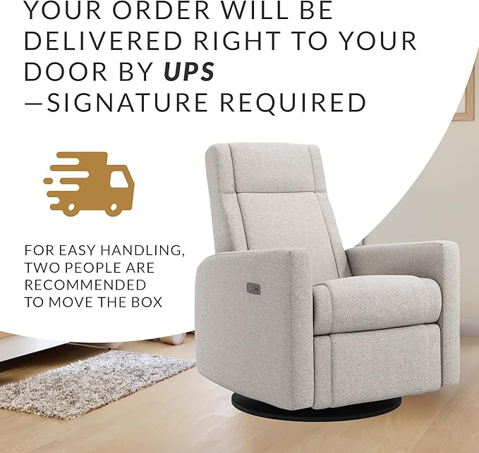 Nelly Modern Nursery Chair Glider Recliner with 180° Swivel - Cozy Motorized Reclining Nursing Chair with USB Ports, Gentle Motion, Hybrid Memory Foam, Lumbar Support (Heather Pearl/Arlo Fabric)