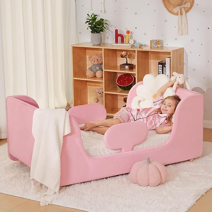 Toddler Bed, Whole Soft Padded Toddlers Floor Bed Frame, Kids Beds with Extra Safety Broad, Toddler Beds for Girls Boys Children - Standard Crib Size (Mattress NOT Included)