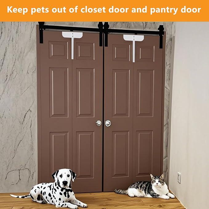 Adjustable Bifold Door Lock - Metal Child & Pet Proof Safety Locks for Cabinets, Closets, Pantry (0.6"-2" Door Thickness) No Drill Installation, White Finish w/Spare Screws (4 Pack)