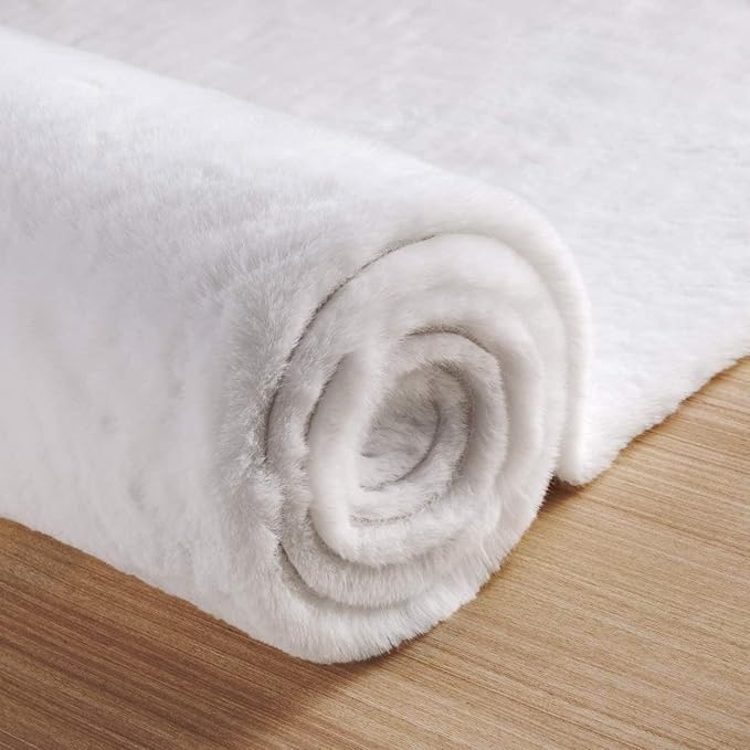 White Faux Rabbit Fluffy Fur Rugs for Bedroom Machine Washable Furry Area Rugs for Living Room Smal 2x4 Shag Runner Rug Nursery Rug