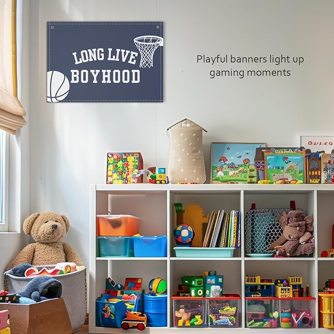 Long Live Boyhood Boys Room Decor - Linen Nursery Banner for Toddler Room Decoration, Farmhouse Kids Wall Hanging, Canvas Banner Flag for Baby Shower, Birthday Gift - A01