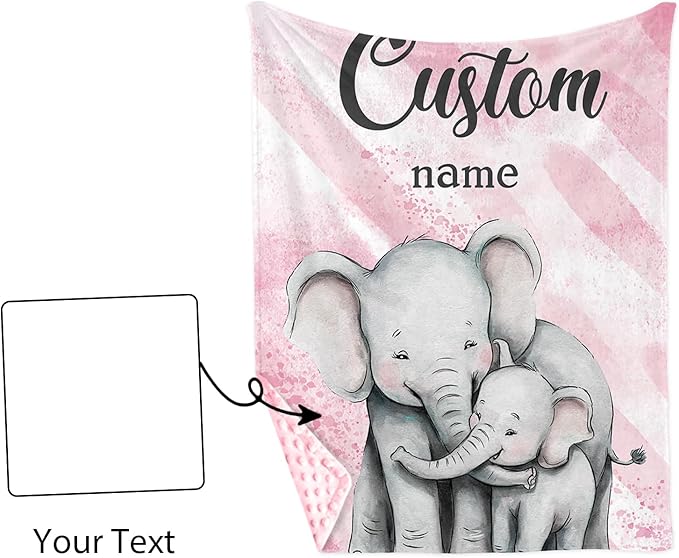Personalized Baby Blankets for Girls, Custom Name Pink Elephant Baby Blanket, Soft Receiving Blanket for Newborns and Toddlers, Ideal for Baby Showers and Nursery Decor