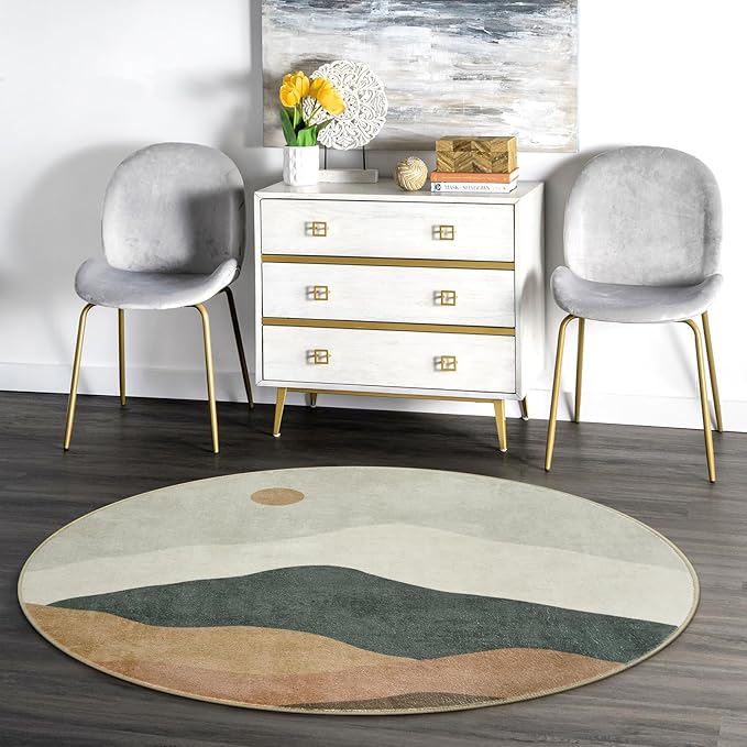 3ft Abstract Round Rug,Chic Washable Non-Slip Mountain Floor Mats,Soft Low-Pile Small Indoor Throw Rugs for Bedroom/Bathroom/Laundry Room/Nursery (Grey)
