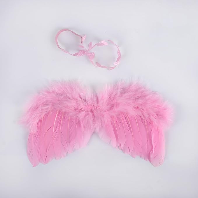Newborn Baby Angel Wings with Feathers (Pink)