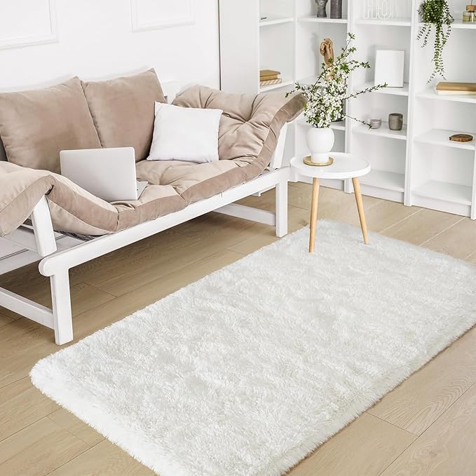 BENRON Fluffy Runner Rugs 2x4, Soft Long Runners for Bedroom Hallyway Entryway Kitchen, Washable Fuzzy Throw Rug for Kids Girls Room Decor Photo Prop, Cream White