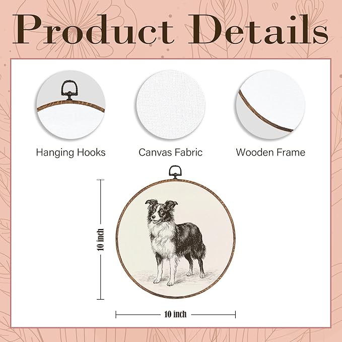 Vintage Border Collie Round Wall Art Framed, Retro Weiner Dog Round Wall Decor, Border Collie Weiner Dog Gifts Hanging Canvas Print Wall Sculpture for Bedroom Living Room Decor, 10x10 Inch