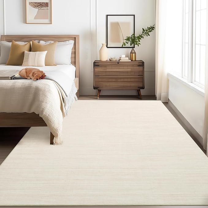 Washable Area Rug 8x10 for Living Room Bedroom Non Slip Minimalist Solid Color Area Rugs Modern Abstract Plain Dining Room Throw Carpet Low Pile Soft Classic Boho Rugs for Kitchen Nursery Oiifce,Ivory