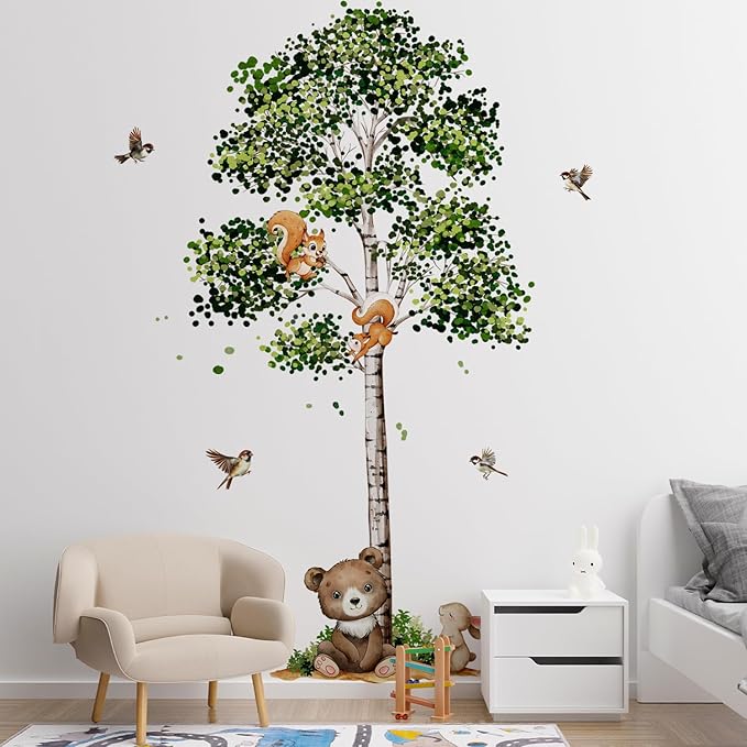 Birch Tree Wall Decals Bird Forest Wall Stickers Peel and Stick Wall Decal Living Room Baby Nursery Bedroom Kids Room Wall Decor (Birch Tree)