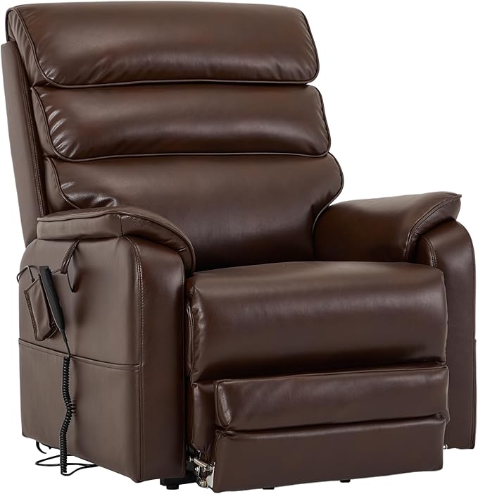 DYNOX 400 LBS Big Tall Man Large-Wide Power Dual Motor Lift Recliners Chairs for Elderly, Lay Flat Lift Chair with Infinite Positions, Heat & Massage, Extended Footrest (9298L,Faux Leather,Brown)