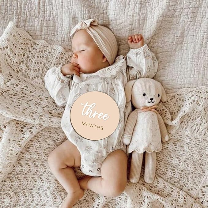 Monthly Baby Milestone Maker Discs, Baby Milestone Signs for Newborn Baby, Hello World Newborn Sign for Baby Girl & Boy, Baby Announcement Sign for 1-12 Month, Milestone Wooden Circles (White)