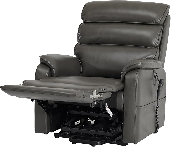 DYNOX 350 LBS Tall Man Power Dual Motor Lift Recliners Chairs for Elderly Lay Flat Lift Chair with Infinite Positions, Heat & Massage, Supports(9198L,Faux Leather,Grey)