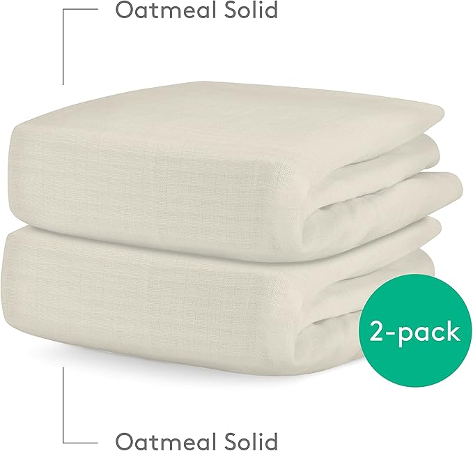Newton Baby Fitted Mini Crib Sheets (2-Pack) | Organic Muslin Cotton, Breathable & Soft Baby Sheets, Washable Baby Mattress Sheets, Fits Mini Crib Mattresses 24" x 38", Oatmeal