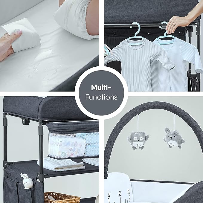 Portable Baby Changing Table, BabyBond Foldable Changing Table Dresser Waterproof Diaper Changing Table Height Adjustable Changing Station for Infant and Newborn(Grey)