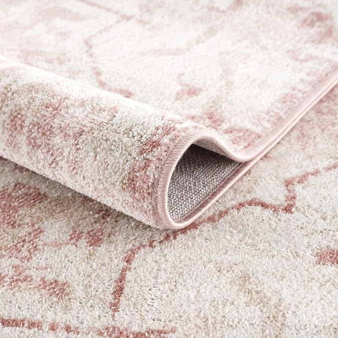 BoutiqueRugs Blush & Light Pink Collection Leonora Bohemian Oriental Medallion Area Rug - Traditional Floral Carpet for Living Room, Bedroom - Blush, Pale Pink, Cream - 5'3" x 7' (5x7 Area Rug)