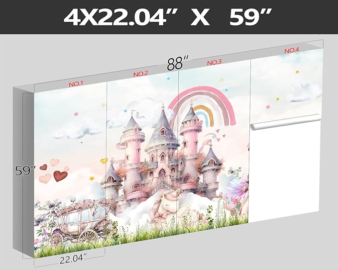 XMPMBM-Pink Cartoon Citadel Nursery Room Fabric Wallpaper Girls Bedroom Wall Mural-W 88" X H 59"(36 Square Foot)