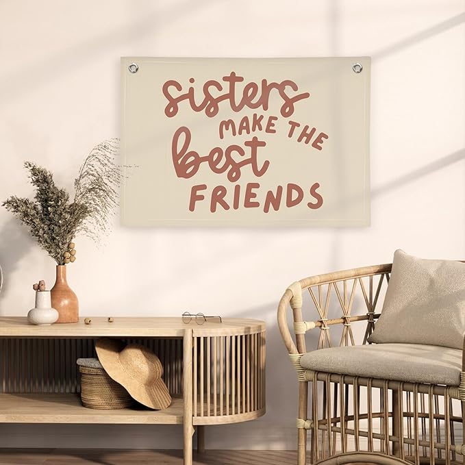Girls Room Decor, Sisters Make The Best Friends Banner Flag for Sisters Room Decoration,Boho Nursery Wall Decor Baby Toddler Kids Girls Bedroom Decor 30x20,girlroom