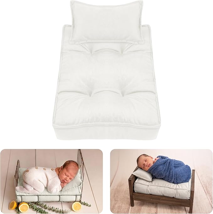 M&G House Newborn Photography Props Mattress Pillow Photography Accessories Baby Photoshoot Props Bed Mattress Bed Mat(White)