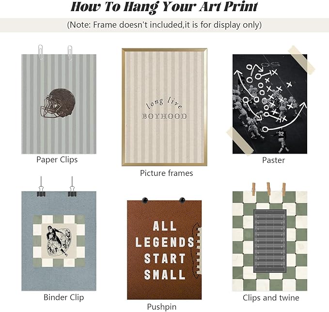 Vintage Football Nursery Wall Art Boys Room Sports Canvas Wall Decor Vintage Football Pictures Prints Boy Sports Posters Nursery Artwork Painting for Kids Toddler Bedroom 12x16 Inch Unframed Set of 6