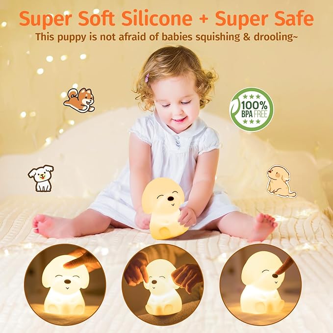 Mubarek Kids Night Light Cute Lamp, Remote+16 Colors Night Lamp for Bedroom, Dimmable Night Light, Timer for Kids Lamp, Battery Operated Kawaii Room Decor,Cute Dog Gifts Small Size