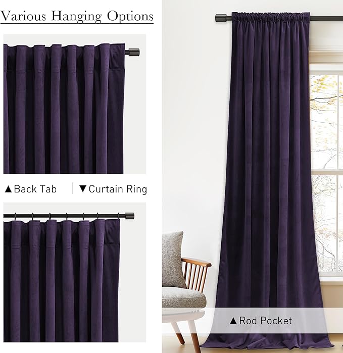 StangH Velvet Curtains Room Darkening, Thermal Insulated Drapes for Bedroom Living Room, Purple Orchid Color Window Treatment, 52 x 108 Inch, 2 Panels
