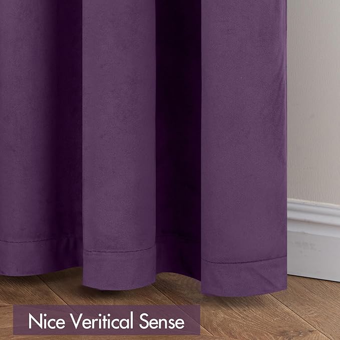MIULEE Purple Velvet Curtains Thermal Insulated Blackout Curtain Drapes for Bedroom Living Room Darkening 84 Inches Long Curtains Panels Rod Pocket Set of 2