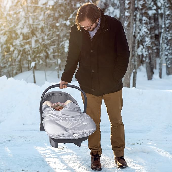 Orzbow Winter Carseat Cover for Baby | Infant Car Seat Blanket | Waterproof Car Seat Cover with Adjustable Collar, Warm and Cozy Fleece Carseat Canopy Blanket for Baby Winter Essentials, Light Grey