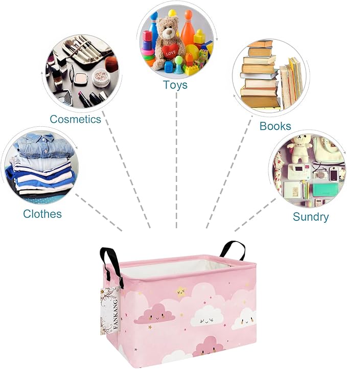 FANKANG Storage Bins, Nursery Hamper Canvas Laundry Basket Foldable with Waterproof PE Coating Large Storage Baskets for Kids Boys and Girls, Office, Bedroom, Clothes,Toys(Rec-pink cloud )