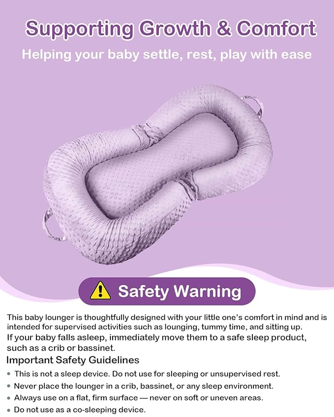 Baby Lounger Pillow : 2-in-1 Infant Lounger for Newborn 0-48 Months, Portable Tummy Time Mat for Home and Travel, Breathable & Soft Baby Seat for Baby, Babies Essentials Gifts